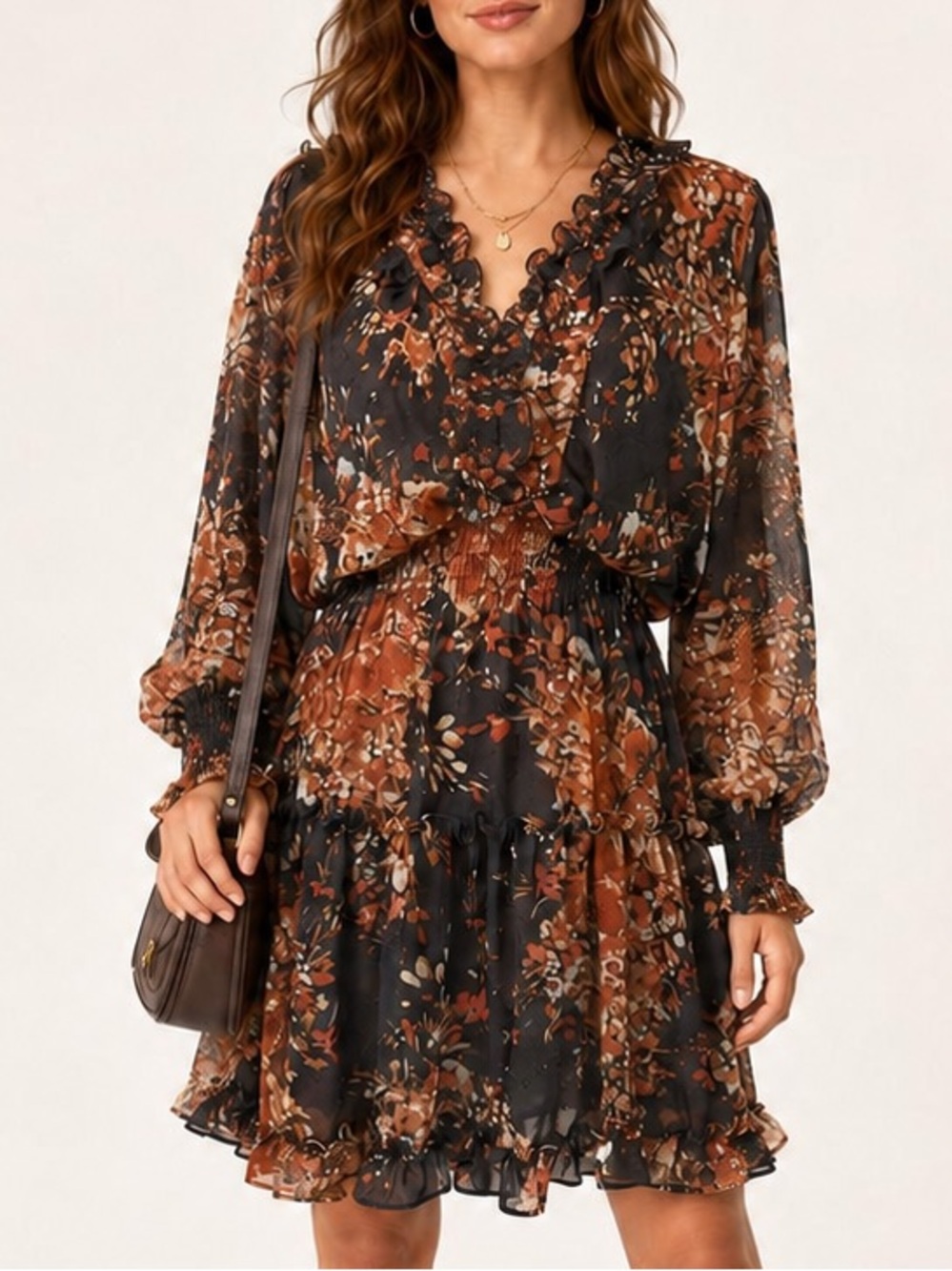 Lovestitch Floral Boho Mini Dress Metallic Clip Dot Flowy Ruffle Open Back Large